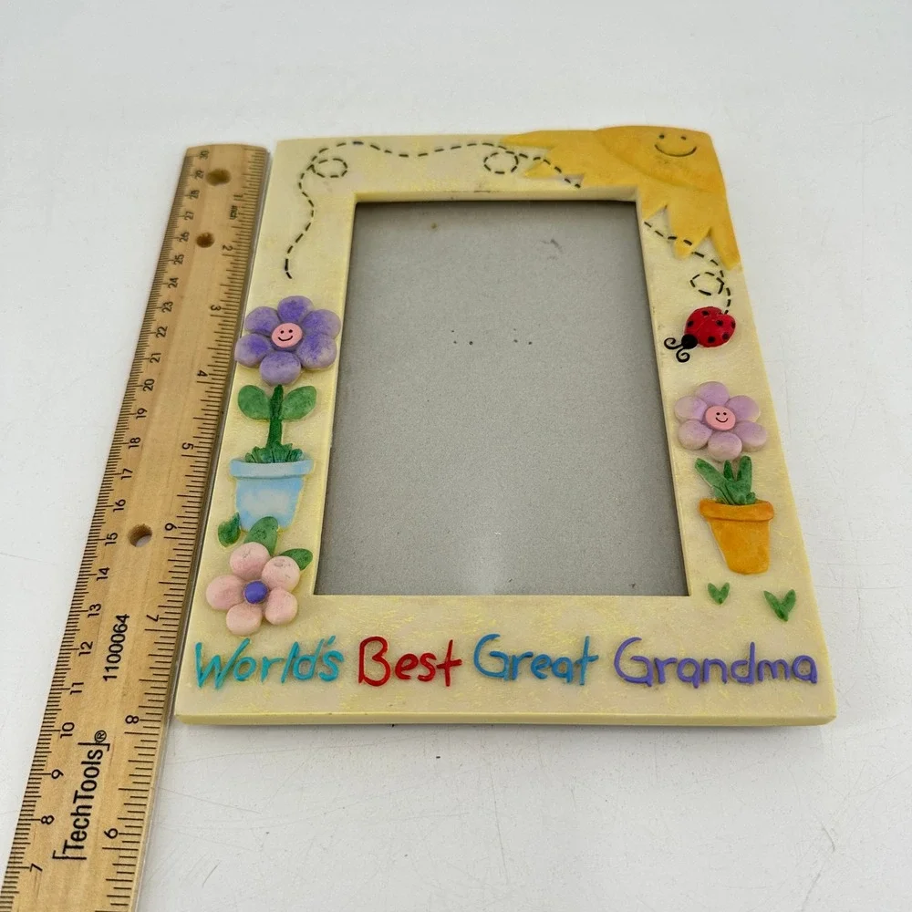 Russ Berrie Worlds Best Great Grandma Picture Frame Hand Painted Floral  27039